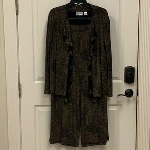 Chico’s Travelers Pantsuit; Top-Size 2; Pants-Size 3; Black and Taupe Multi